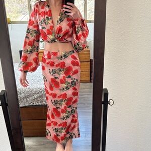 Silk House of CB floral print top and skirt set